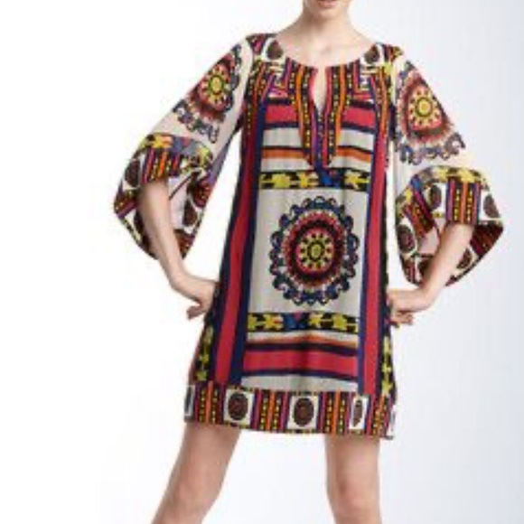 Diane von Furstenberg Silk shift mini dress size 4 bell sleeves multicolor - Picture 2 of 11